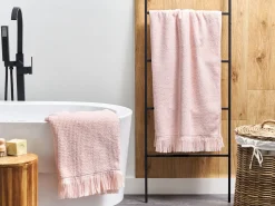 Conjunto De 2 Toalhas Em Algodao Rosa Pastel Atiu