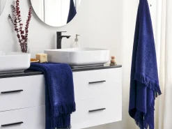 Conjunto De 2 Toalhas Em Algodao Azul Marinho Atiu