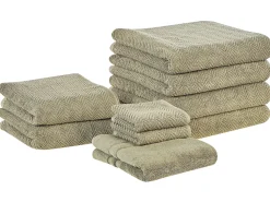 Conjunto De 9 Toalhas Em Algodao Verde Azeitona Mitiaro