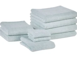 Conjunto De 9 Toalhas Em Algodao Verde Menta Mitiaro