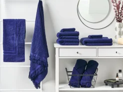 Conjunto De 9 Toalhas Em Algodao Azul Marinho Atiu