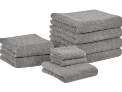 Conjunto De 9 Toalhas Em Algodao Cinzento Mitiaro
