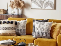 Conjunto De Almofadas Decorativas Tufadas Em Algodao Creme E Cinzento 45 X 45 Cm Alocasia