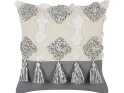 Conjunto De Almofadas Decorativas Tufadas Em Algodao Creme E Cinzento 45 X 45 Cm Alocasia