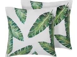 Conjunto De Almofadas Decorativas Com Padrao De Folhas 45 X 45 Cm Verde Escuro Dianella