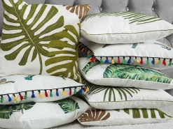 Conjunto De Almofadas Decorativas Com Padrao De Folhas 45 X 45 Cm Verde Escuro Dianella