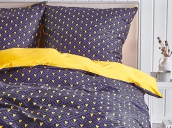 Conjunto De Capa De Edredao Em Algodao Acetinado Azul Escuro E Amarelo 135 X 200 Cm Wallingford