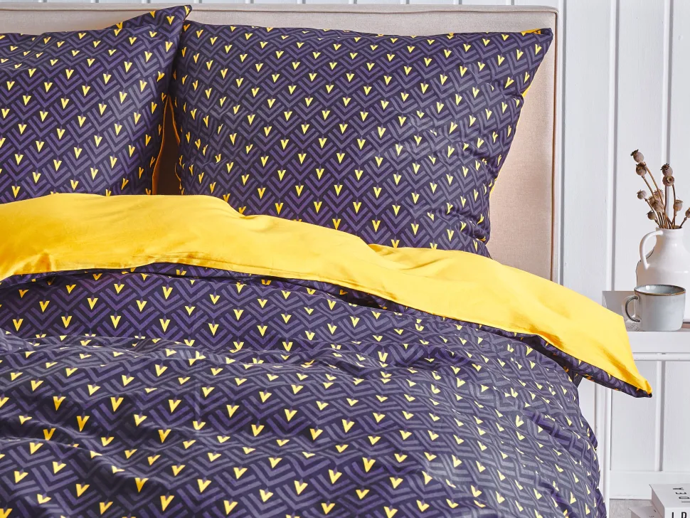Conjunto De Capa De Edredao Em Algodao Acetinado Azul Escuro E Amarelo 135 X 200 Cm Wallingford