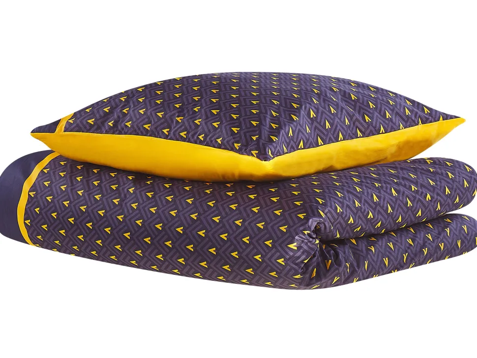 Conjunto De Capa De Edredao Em Algodao Acetinado Azul Escuro E Amarelo 135 X 200 Cm Wallingford