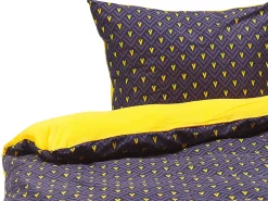 Conjunto De Capa De Edredao Em Algodao Acetinado Azul Escuro E Amarelo 155 X 220 Cm Wallingford