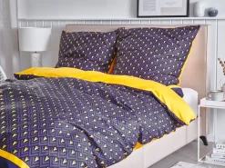 Conjunto De Capa De Edredao Em Algodao Acetinado Azul Escuro E Amarelo 155 X 220 Cm Wallingford