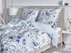 Conjunto De Capa De Edredao Em Algodao Acetinado Azul E Branco 155 X 220 Cm Ballard