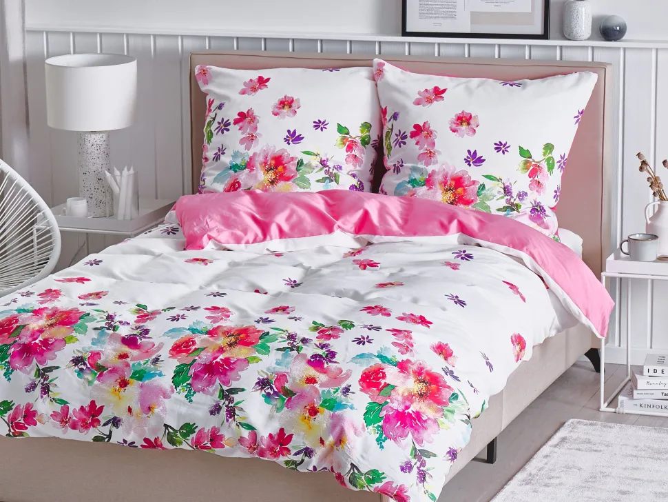 Conjunto De Capa De Edredao Em Algodao Acetinado Branco E Rosa 135 X 200 Cm Larynhill