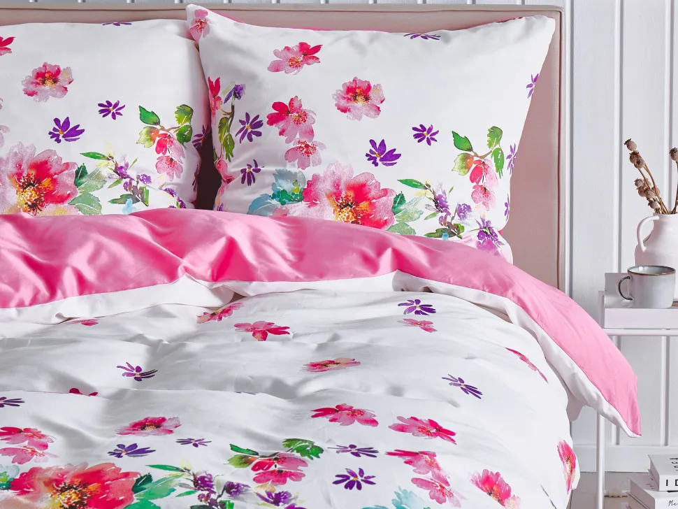 Conjunto De Capa De Edredao Em Algodao Acetinado Branco E Rosa 135 X 200 Cm Larynhill