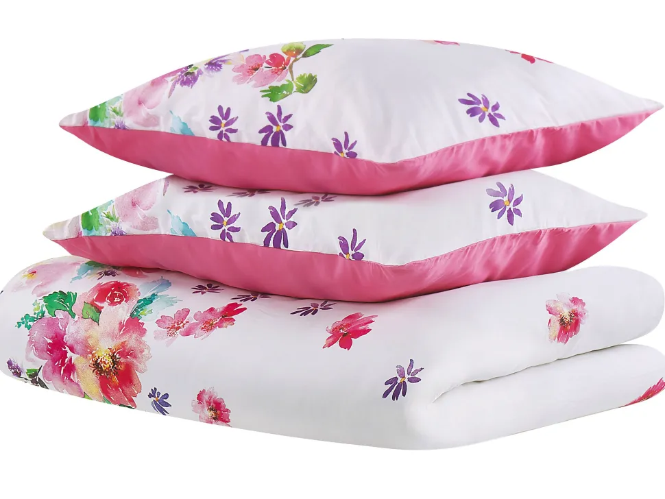 Conjunto De Capa De Edredao Em Algodao Acetinado Branco E Rosa 135 X 200 Cm Larynhill