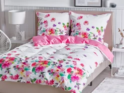 Conjunto De Capa De Edredao Em Algodao Acetinado Branco E Rosa 155 X 220 Cm Larynhill