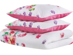 Conjunto De Capa De Edredao Em Algodao Acetinado Branco E Rosa 155 X 220 Cm Larynhill