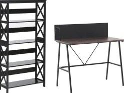 Conjunto De Escritorio Em Madeira Escura E Preto Foster/Hastings