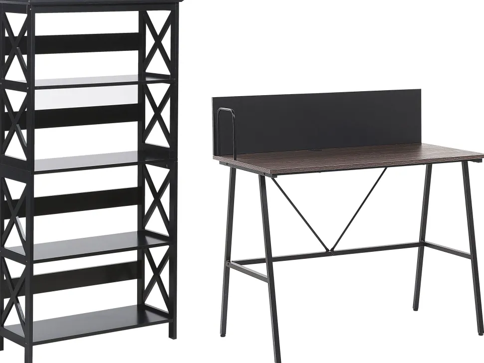 Conjunto De Escritorio Em Madeira Escura E Preto Foster/Hastings