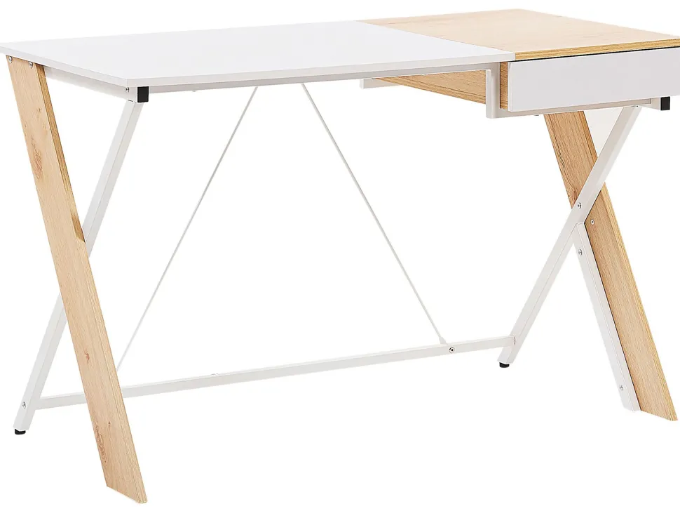 Conjunto De Escritorio Em Branco E Madeira Clara Jenks/Hamden