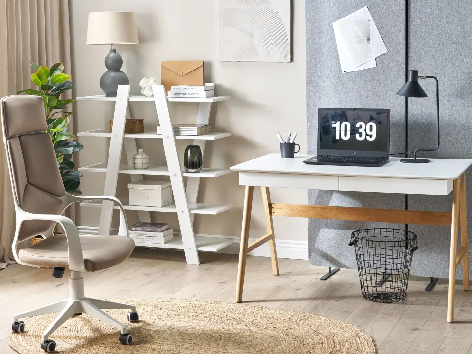 Conjunto De Escritorio Em Branco E Madeira Clara Escalante/Sheslay