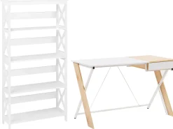 Conjunto De Escritorio Em Branco E Madeira Clara Foster/Hamden