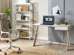 Conjunto De Escritorio Em Branco E Madeira Clara Foster/Hamden