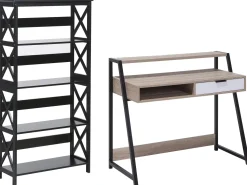 Conjunto De Escritorio Em Madeira Clara E Preto Foster/Calvin