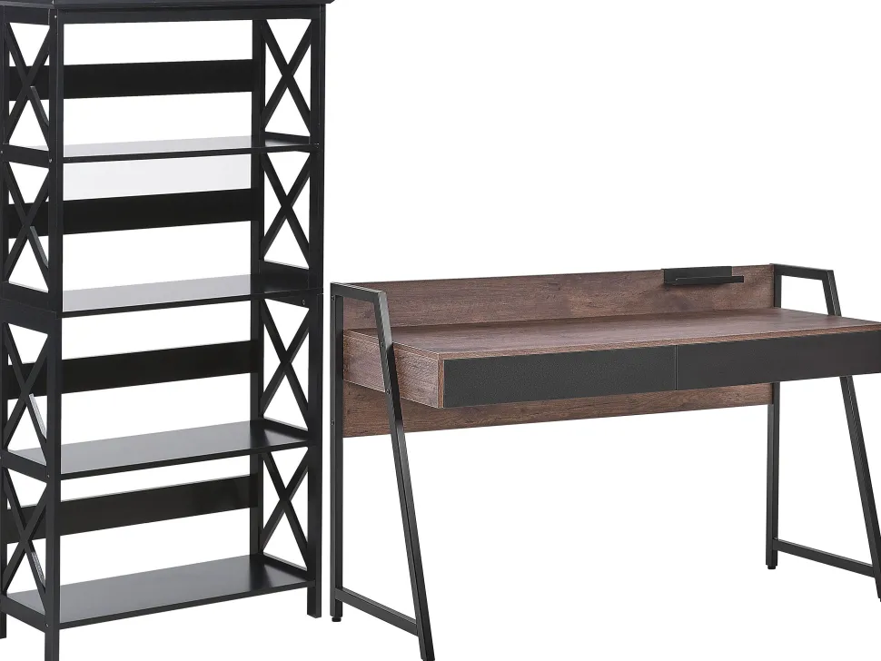 Conjunto De Escritorio Em Madeira Escura E Preto Foster/Harwich