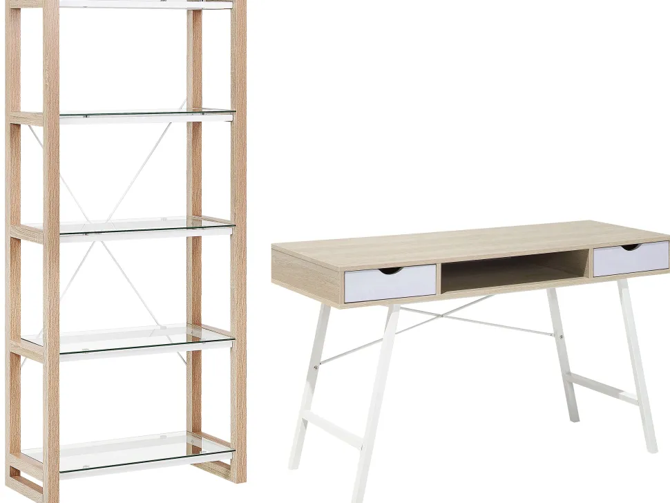 Conjunto De Escritorio Em Branco E Madeira Clara Jenks/Clarita