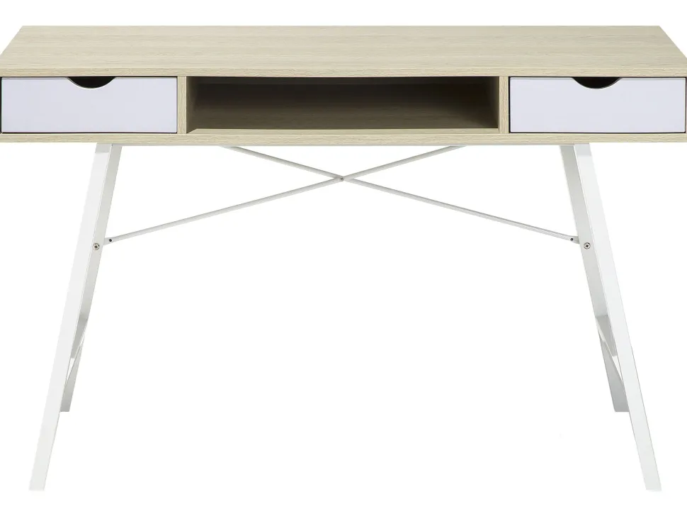 Conjunto De Escritorio Em Branco E Madeira Clara Jenks/Clarita