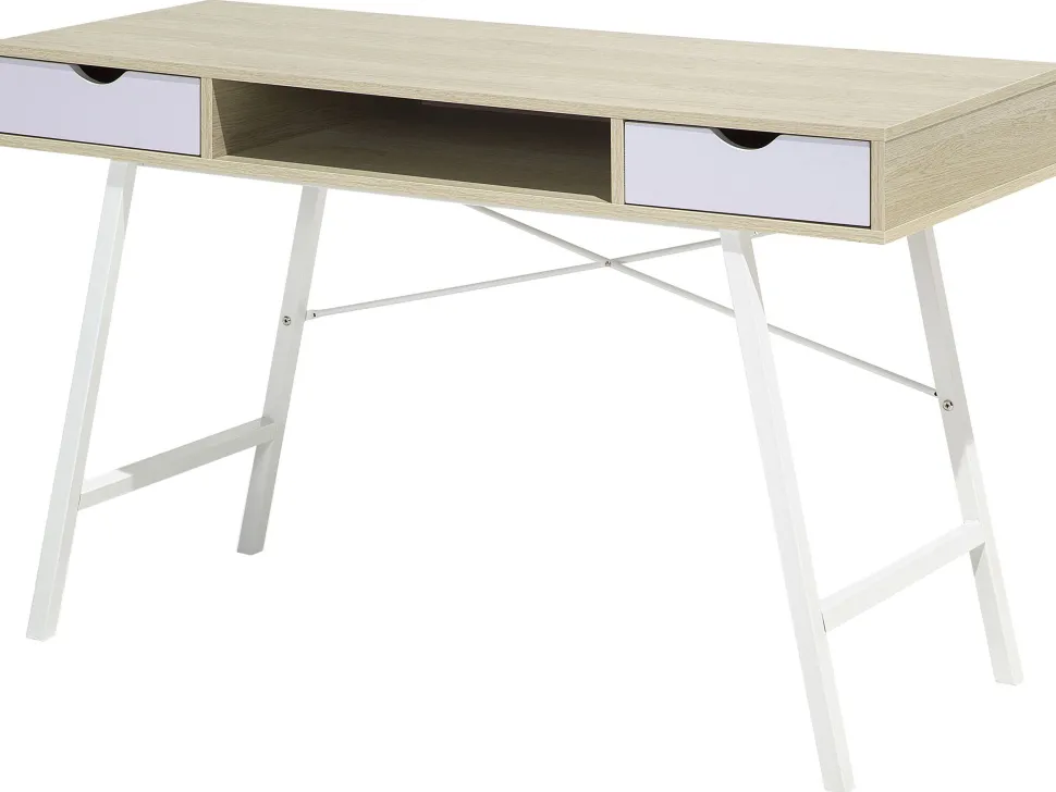 Conjunto De Escritorio Em Branco E Madeira Clara Jenks/Clarita