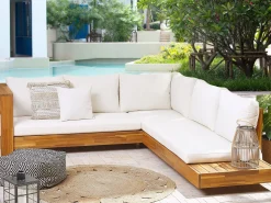 Conjunto De Jardim 5 Lugares Em Madeira De Acacia Branco Creme A Direita Marettimo