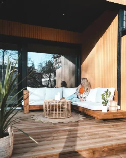 Conjunto De Jardim 5 Lugares Em Madeira De Acacia Branco Creme A Direita Marettimo