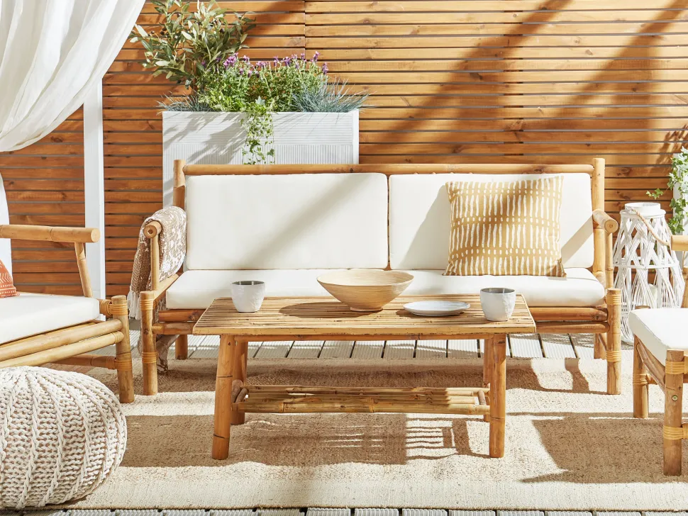 Conjunto De Jardim 4 Lugares Em Madeira Clara De Bambu Riccione