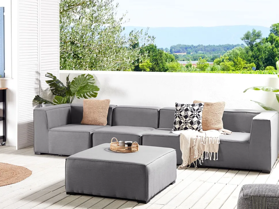 Conjunto De Jardim Com 4 Lugares E Repousa-Pes Em Tecido Cinzento Arezzo