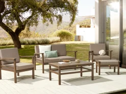 Conjunto De Jardim De 4 Lugares Em Madeira De Acacia Escura Manila