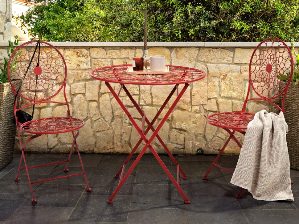 Conjunto De Jardim Em Metal Vermelho Scario