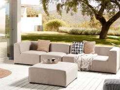 Conjunto De Jardim Modular 4 Lugares E Repousa-Pes Em Tecido Creme Arezzo