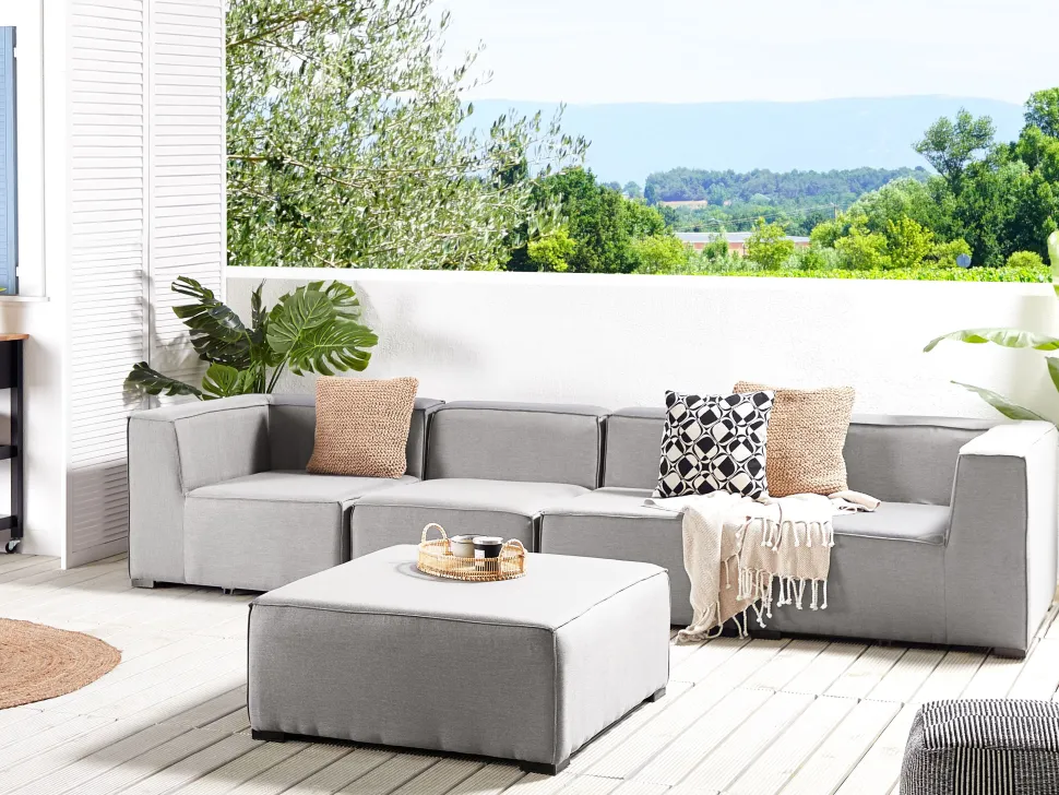 Conjunto De Jardim Modular 4 Lugares E Repousa-Pes Em Tecido Cinzento Claro Arezzo