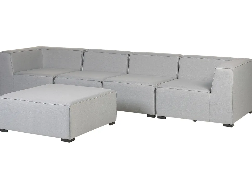 Conjunto De Jardim Modular 4 Lugares E Repousa-Pes Em Tecido Cinzento Claro Arezzo
