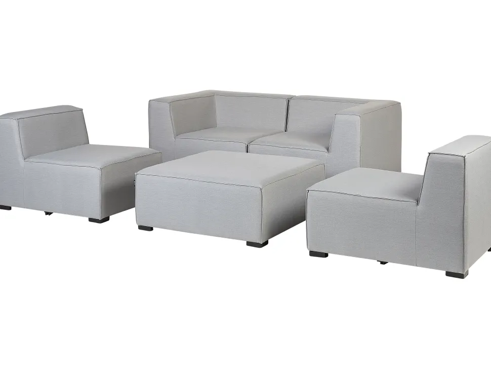 Conjunto De Jardim Modular 4 Lugares E Repousa-Pes Em Tecido Cinzento Claro Arezzo