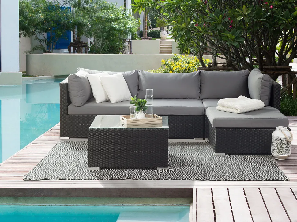 Conjunto De Jardim Modular Em Rattan Sintetico Preto A Direita Sano Ii