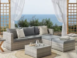 Conjunto De Jardim Modular 5 Lugares Em Rattan Cinzento A Direita Sabbia