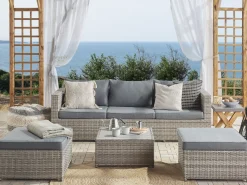 Conjunto De Jardim Modular 5 Lugares Em Rattan Cinzento A Direita Sabbia
