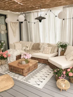 Conjunto De Jardim Modular 4 Lugares Em Rattan Cor Natural A Direita Varallo