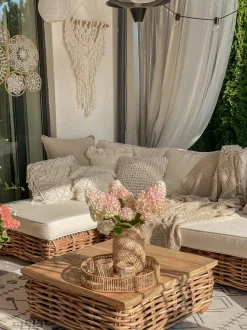 Conjunto De Jardim Modular 4 Lugares Em Rattan Cor Natural A Direita Varallo
