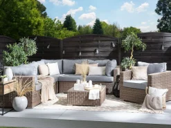 Conjunto De Jardim Modular 6 Pessoas Em Rattan Castanho Claro A Direita Contare