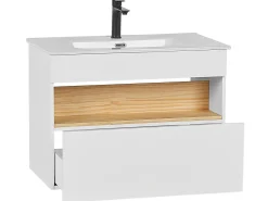 Conjunto De Móveis Com Lavatorio E Espelho Led Em Castanho E Branco Figueres