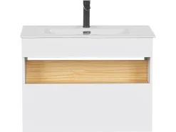 Conjunto De Móveis Com Lavatorio E Espelho Led Em Castanho E Branco Figueres